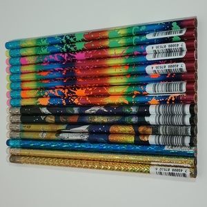 90s VTG 15 Holographic Pencils Space and Rainbow Splatter Paint